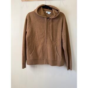 Orvis Cashmere Brown Women’s Zipper Front Hoodie Cardigan Sweater – Size M